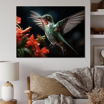 Teal Coral Hummingbird Portrait - Teal Hummingbird Wall Art